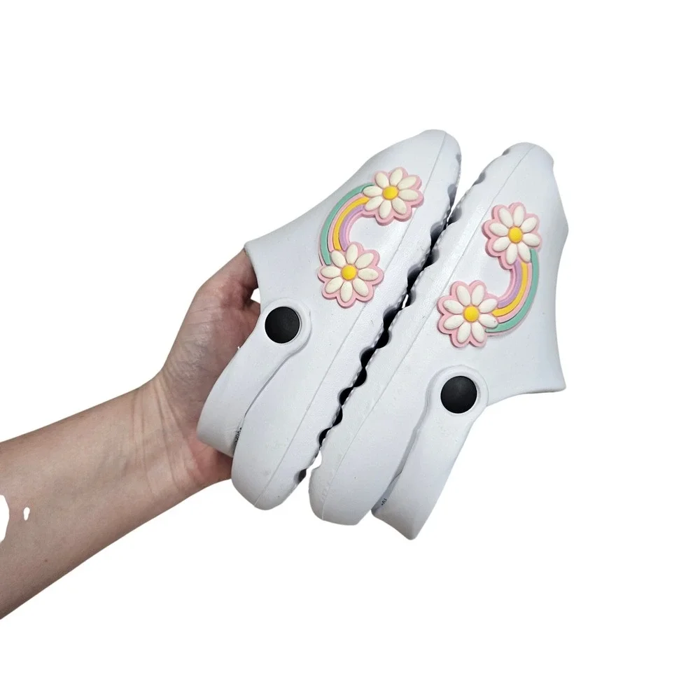 Kids‎ Seasonal Slide Clogs Kids Size 9 White Rainbow Daisy Flower Summer Sandals